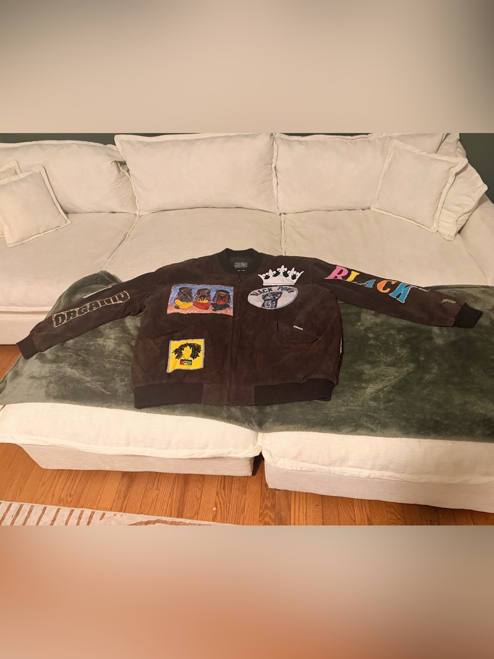 ✊🏿 Goldway Vintage Genuine Leather Suede Bomber Jacket Black Power Wearable Art